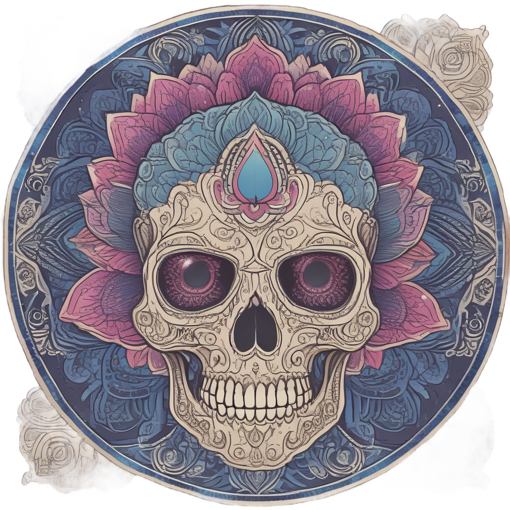 Mandala Lotus Skull — line-art skull stickers