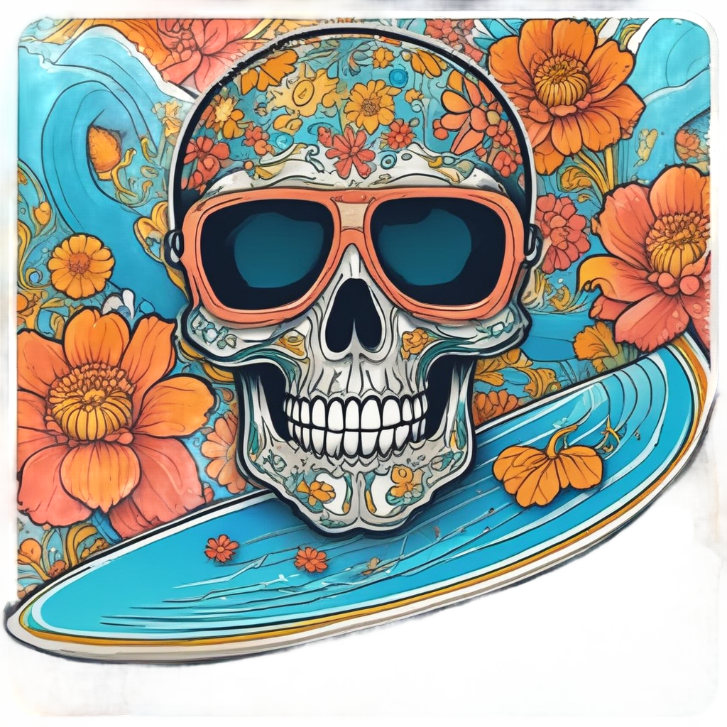 Marigold Calavera Surfer — sugar skull stickers