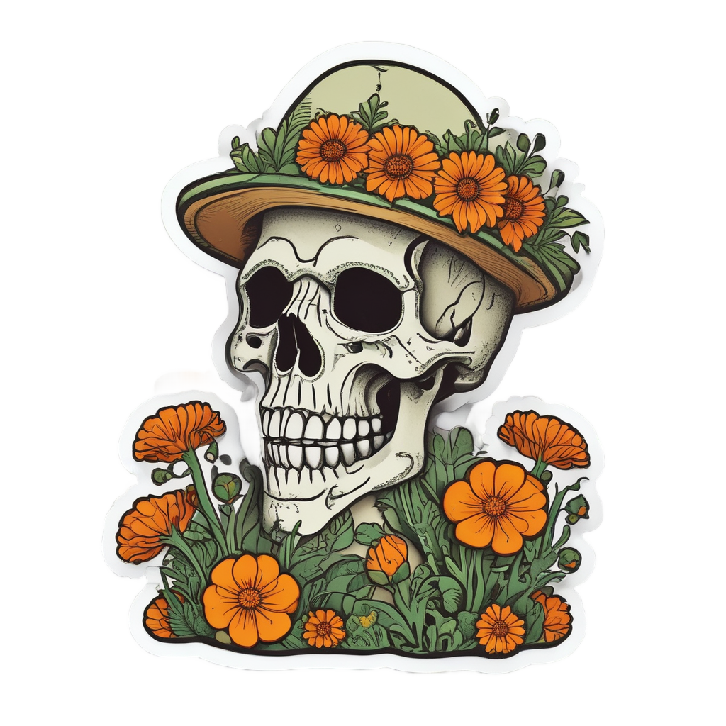 Marigold Gardener Skull — sugar skull stickers