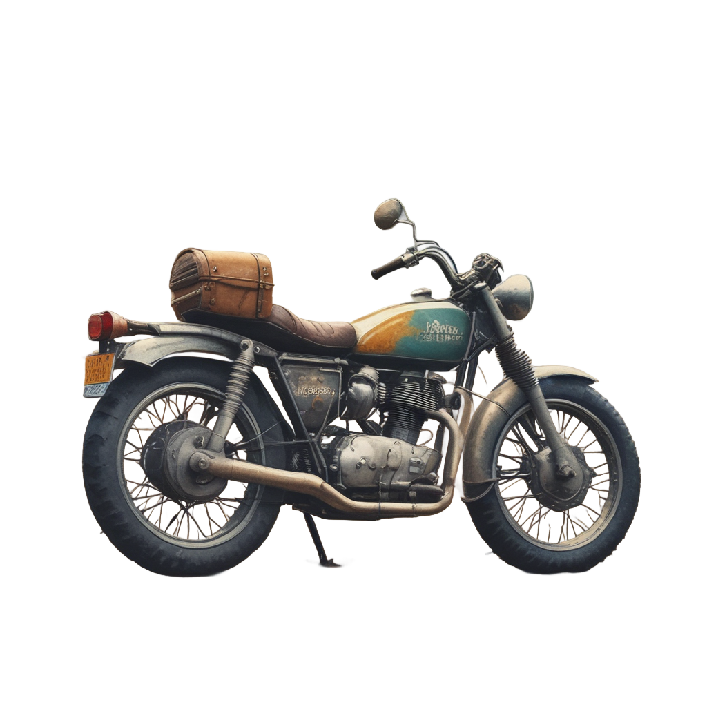 A watercolor vintage motorcycle with tools and coffee cup at sunrise