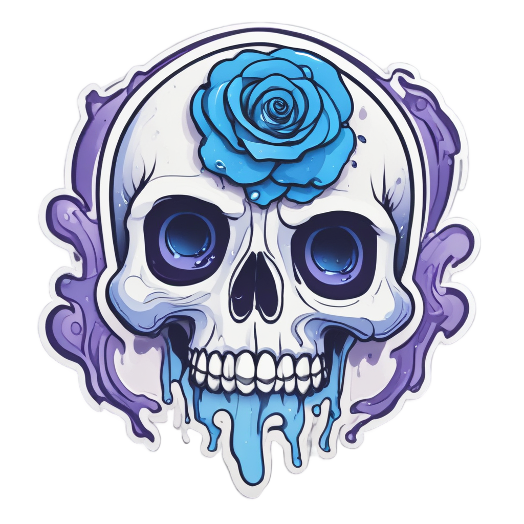 Melting Skull with Rose Ice — watercolor skull & roses stickers