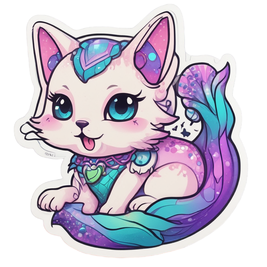 Mermaid Cat Swirl — kawaii animals stickers