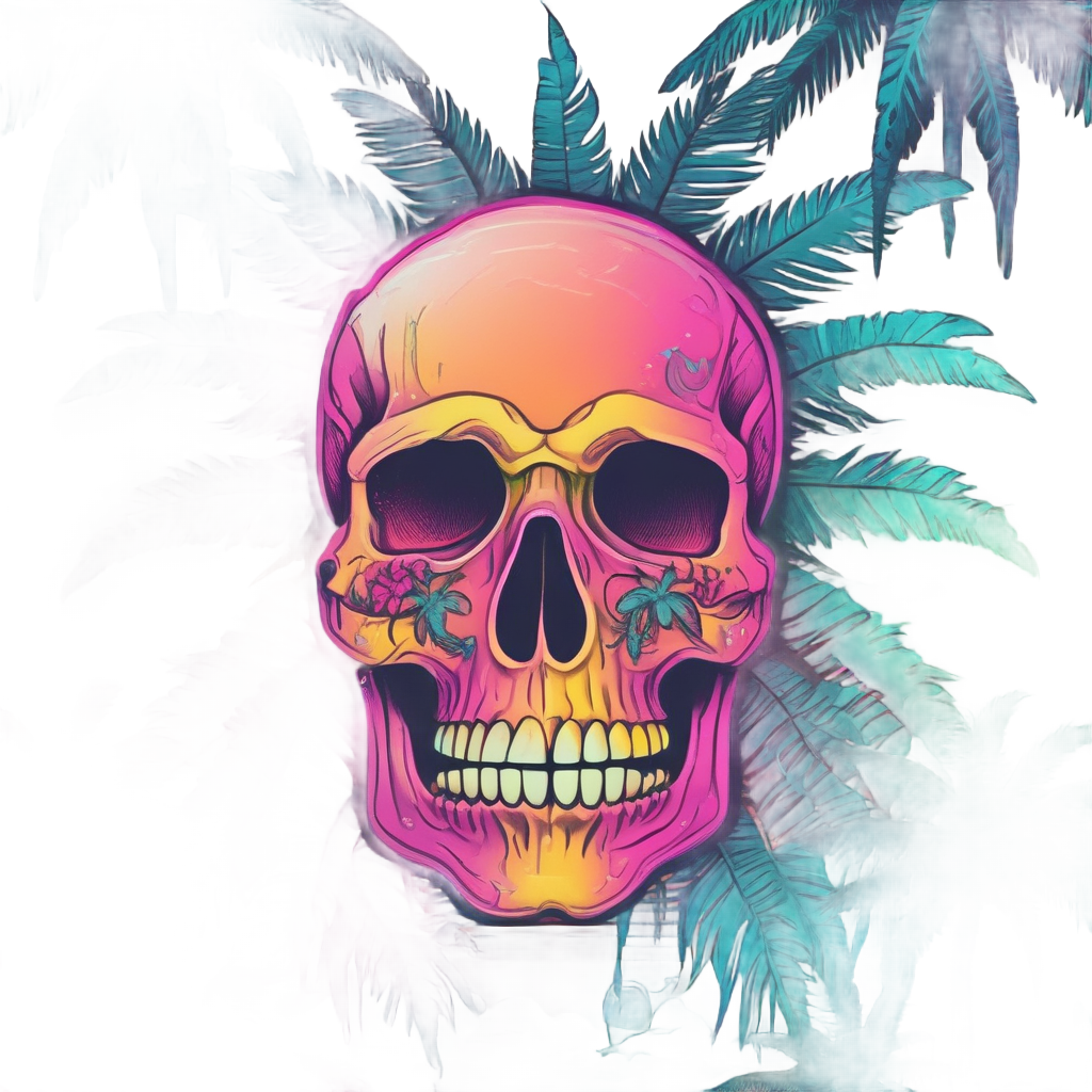 Miami Skull Tropic Wave — neon cyber skull stickers