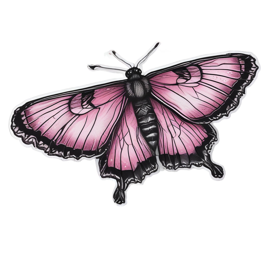 Blackwork moth with cherry blossoms in watercolor style