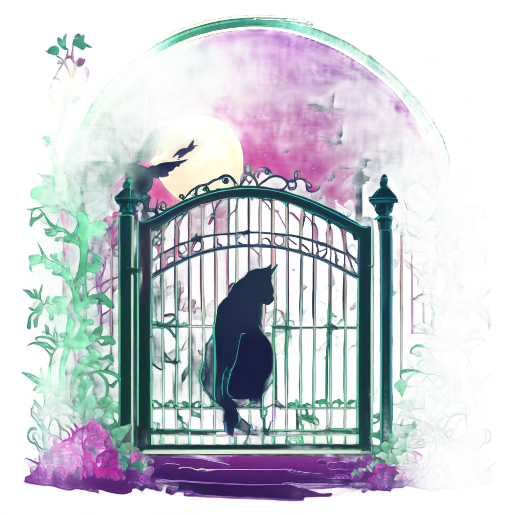 Midnight Cat Gatekeeper — cottage scenes stickers