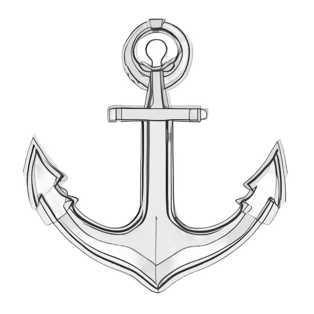 Thin black lineart of a single anchor on white.