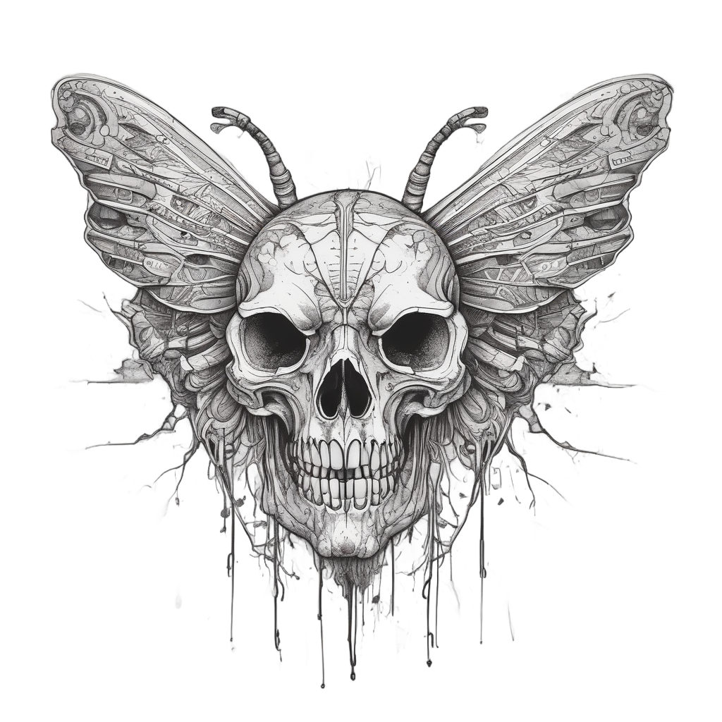 Minimalist Ink Splatter — line-art skull stickers