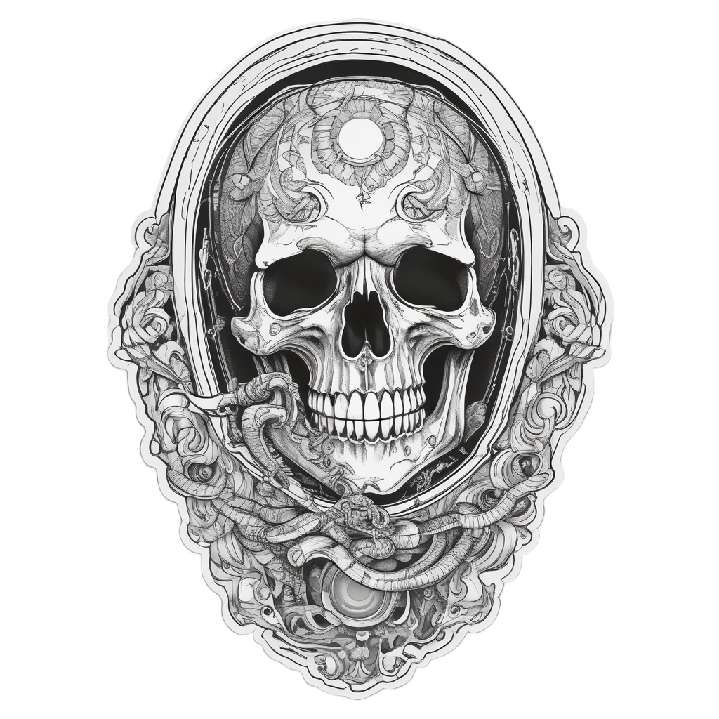 Mirror Gazing Serpent Skull — blackwork skull stickers