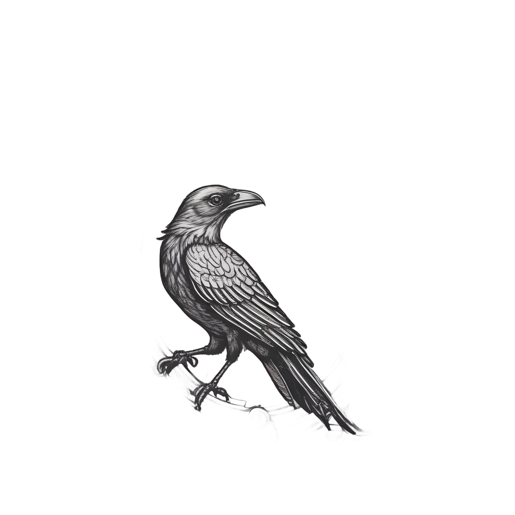 Gothic mirror with a raven perched on top in intricate lineart
