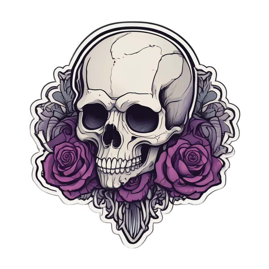 Moody Purple Skull Bouquet — watercolor skull & roses stickers