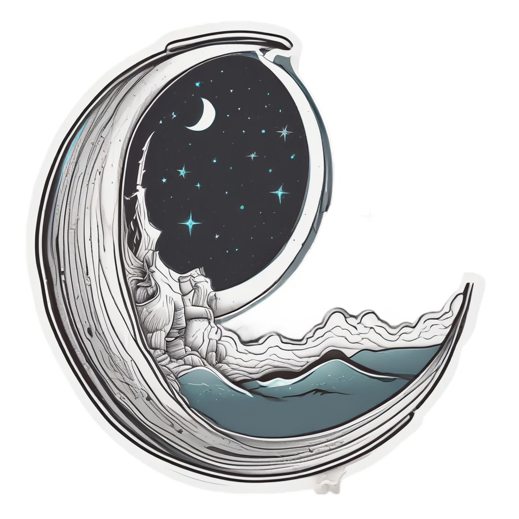 Crescent moon watching a shooting star