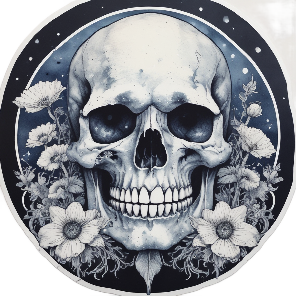 Moonflower Night Skull — floral skull stickers