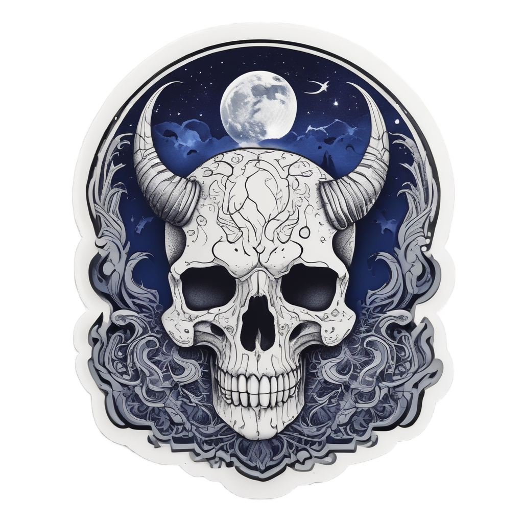 Moonlit Guardian Pampas Skull — boho skull stickers