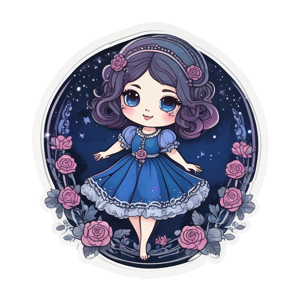 Kawaii dark rose dancing under a crescent moon.