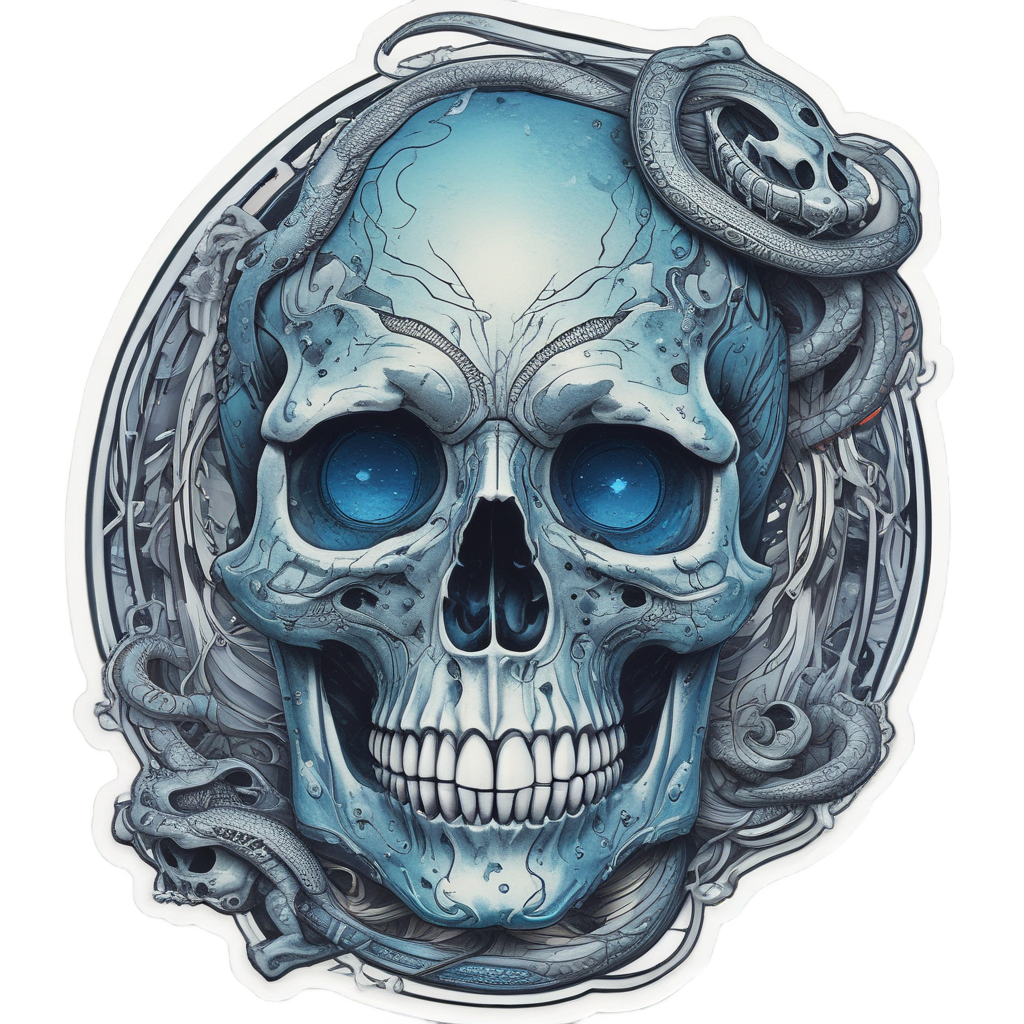 Moonlit Serpent Gaze — mystical skull stickers