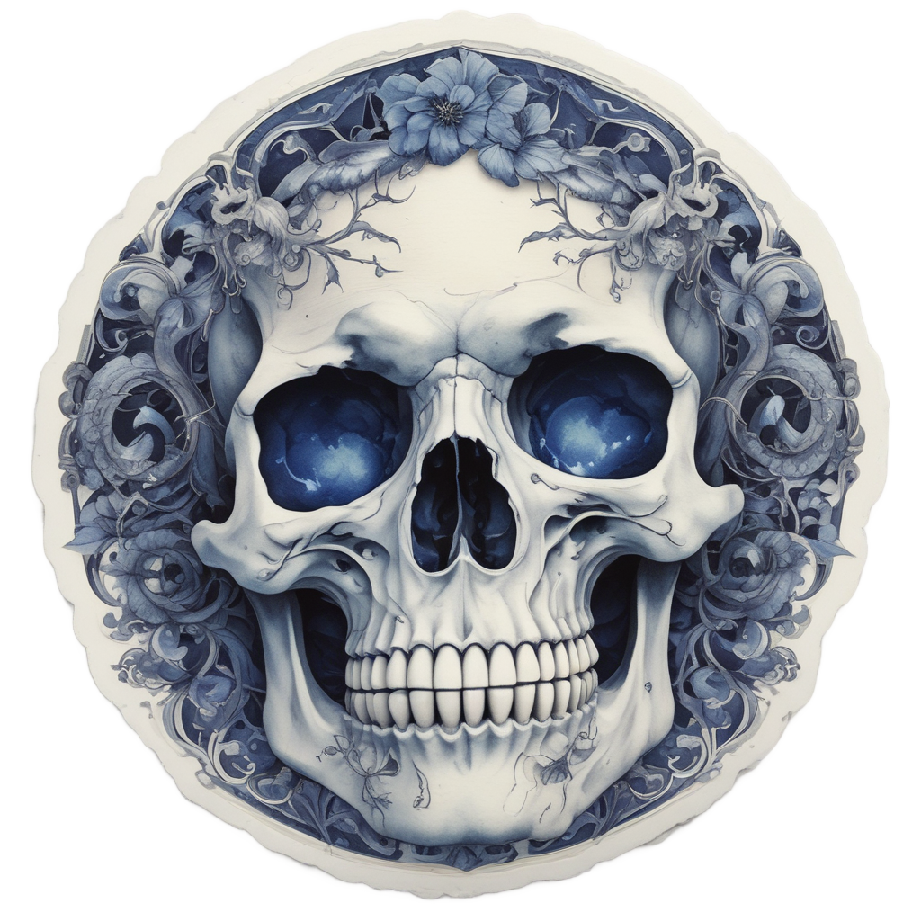 Moonlit Whisper Skull — floral skull stickers