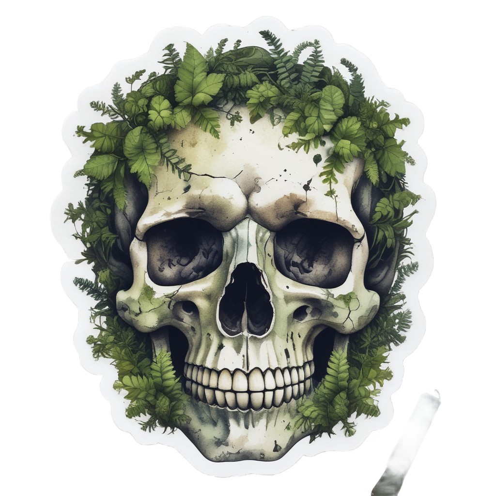 Moss Jaw Skull — line-art skull stickers