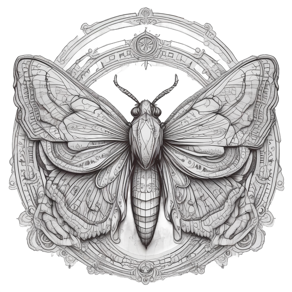 Lineart moth breaking free from chains