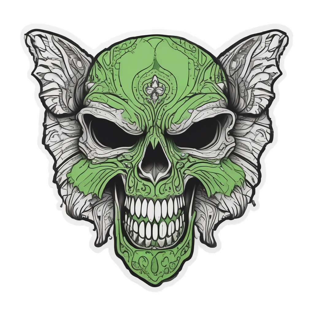 Moth Skull Laughing — line-art skull stickers