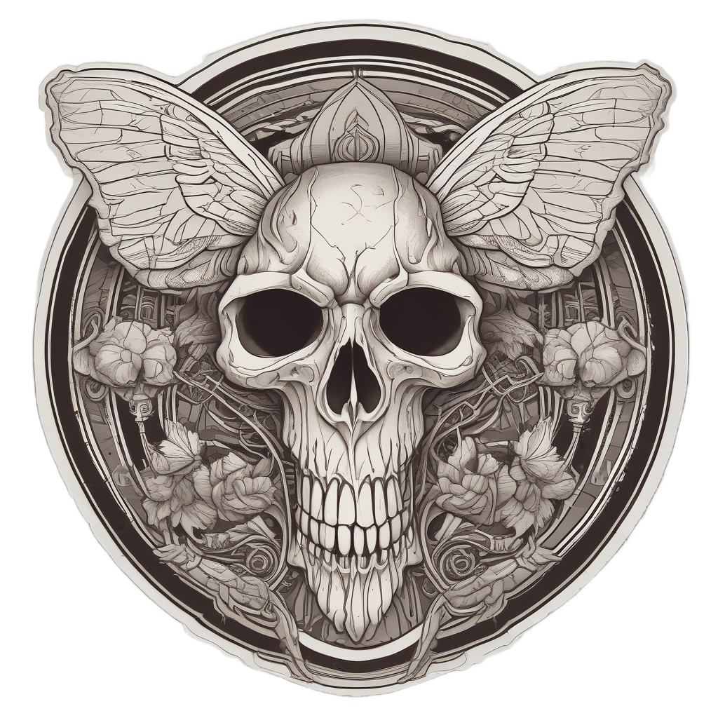 Moth Skull with Hourglass — line-art skull stickers