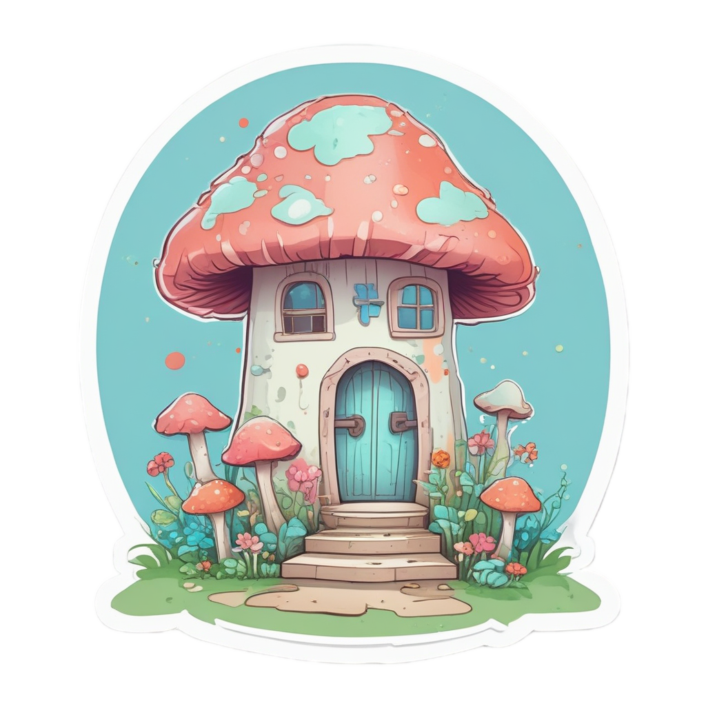 Mushroom House Painting Easel — cottagecore mushrooms stickers