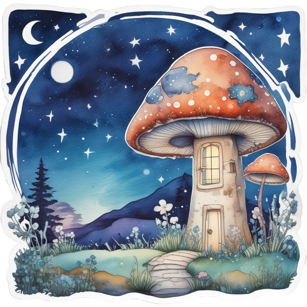 Mushroom House with Starry Sky — cottagecore mushrooms stickers