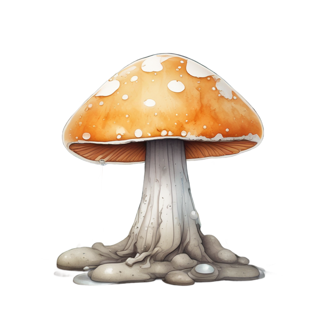 Fairy mushroom with orange cap and translucent wings in watercolor