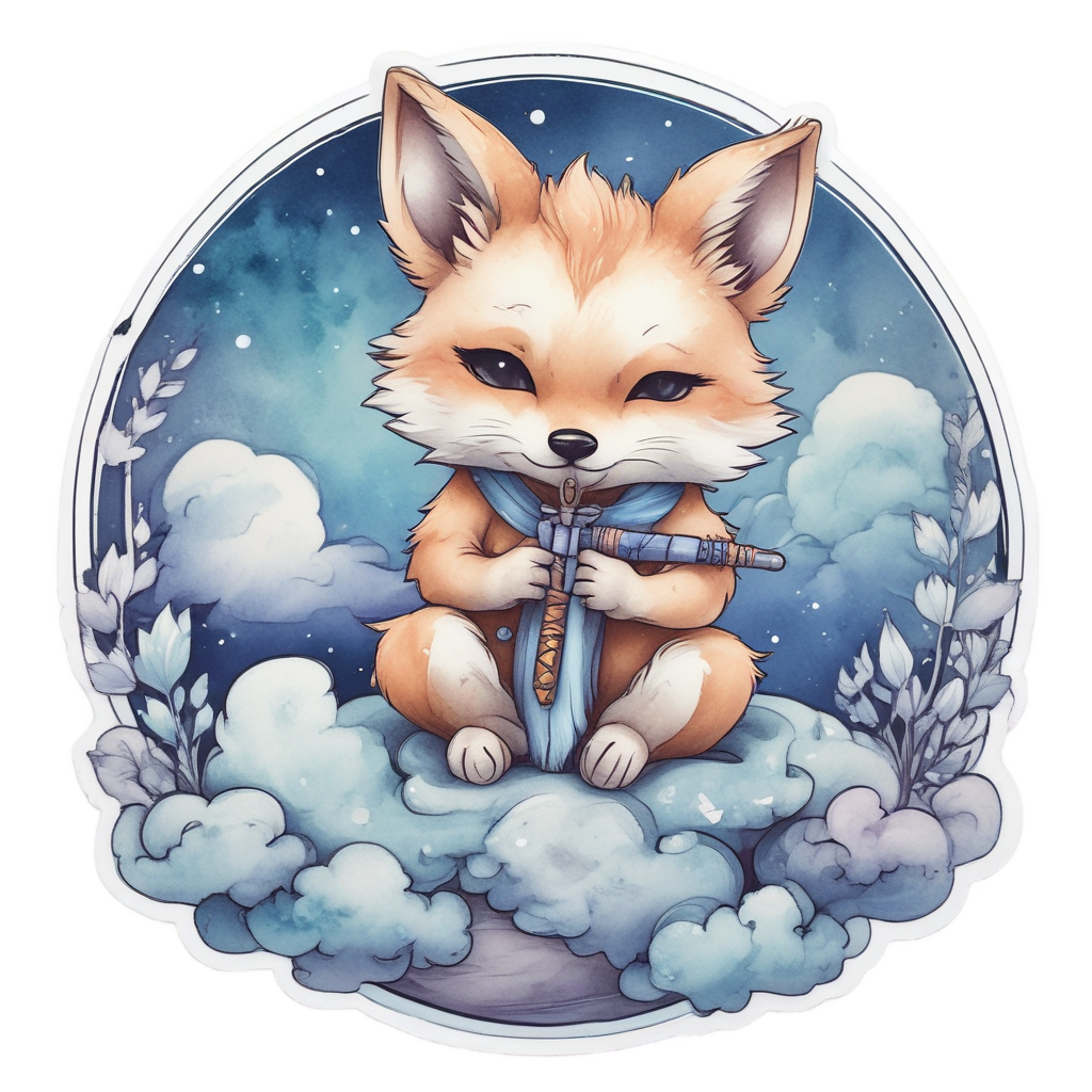 Musical Fox with Flute — music stickers