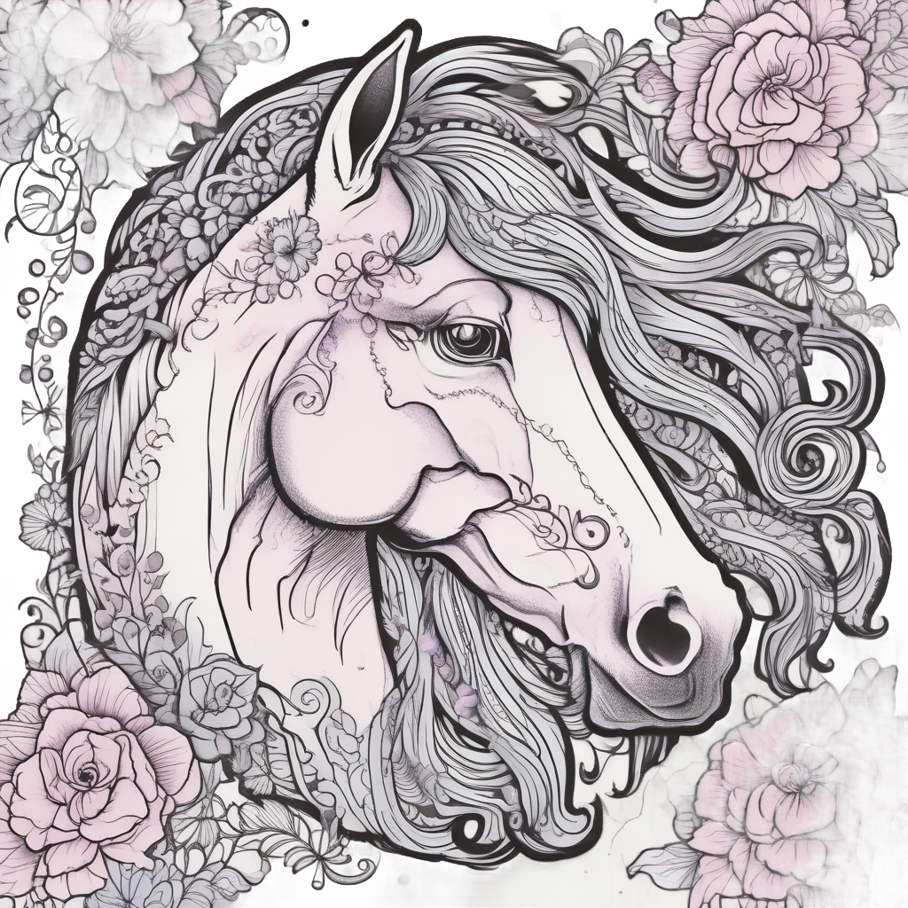 Mustang Head in Abstract Floral — horses stickers