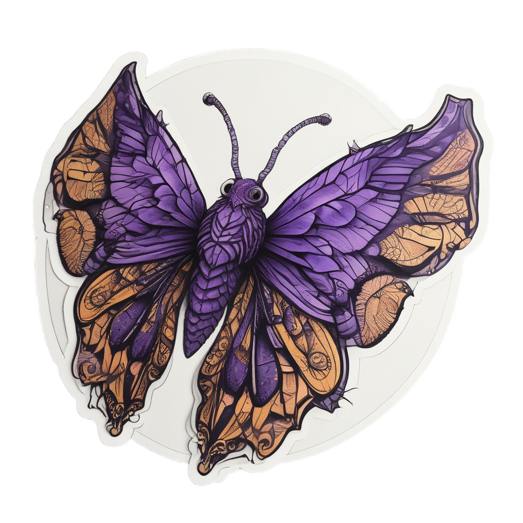 Blackwork dragon moth with purple and gold wings