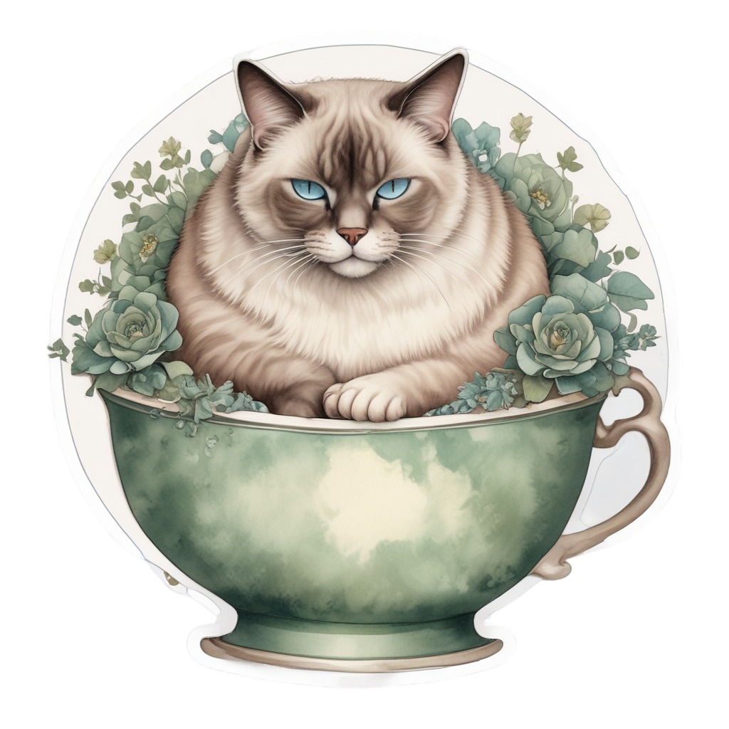 Nap in a Teacup — cats stickers