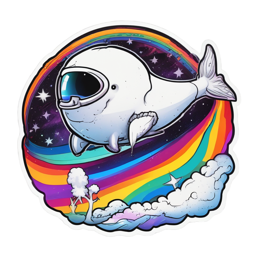 Holographic narwhal astronaut on moon with flag