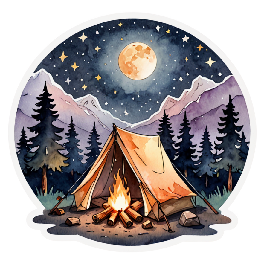 Cozy Camp (watercolor) — nature lover stickers