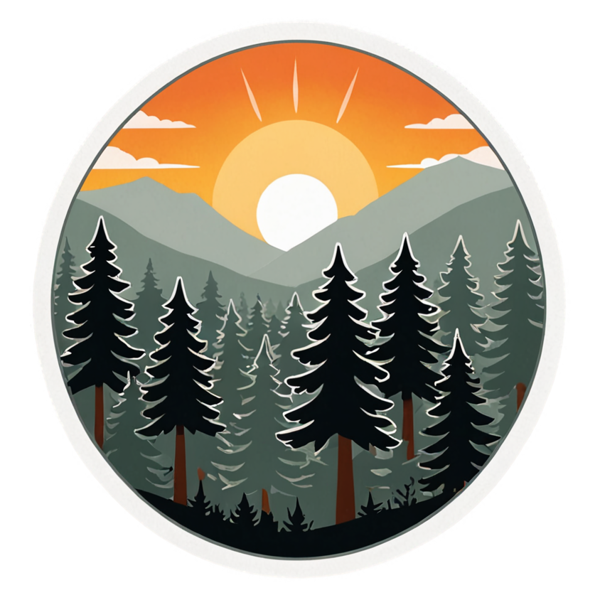 Pine Sunrise (lineart) — nature lover stickers