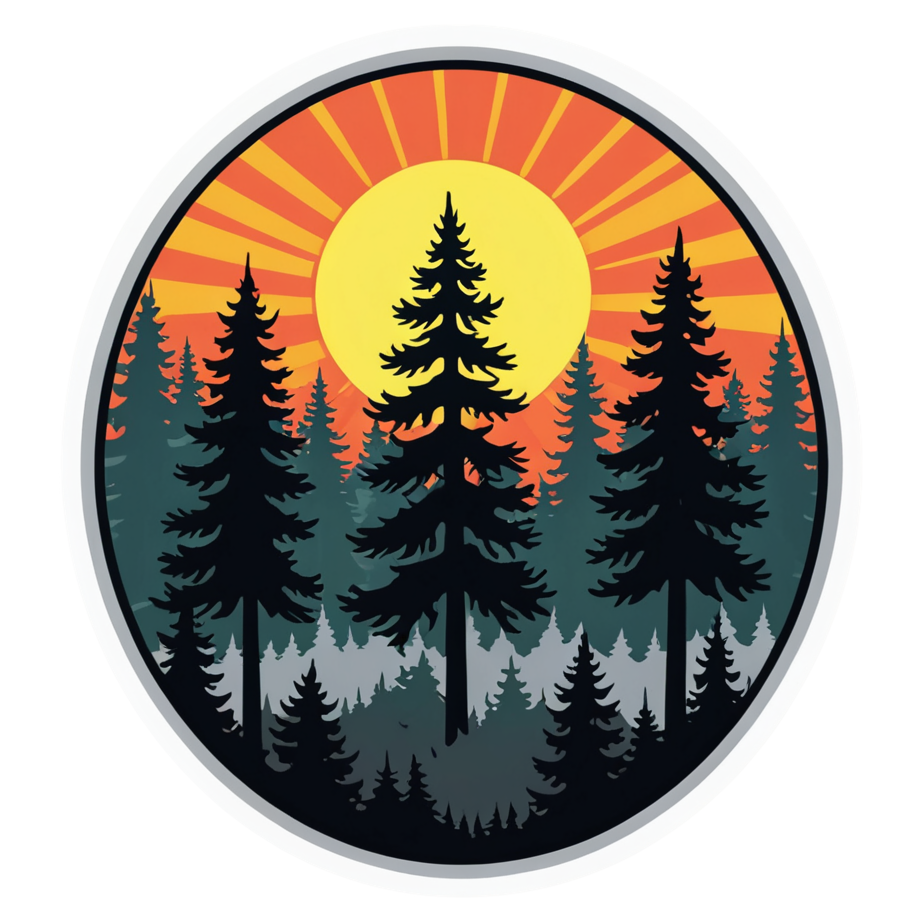 Pine Sunrise (neon) — nature lover stickers