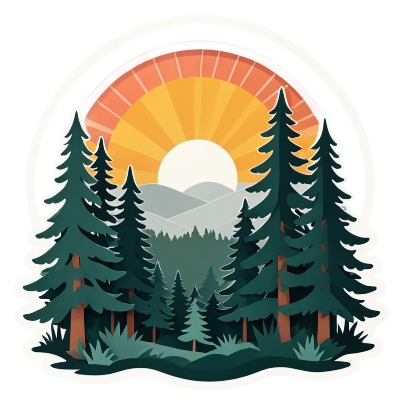 Pine Sunrise (papercut) — nature lover stickers