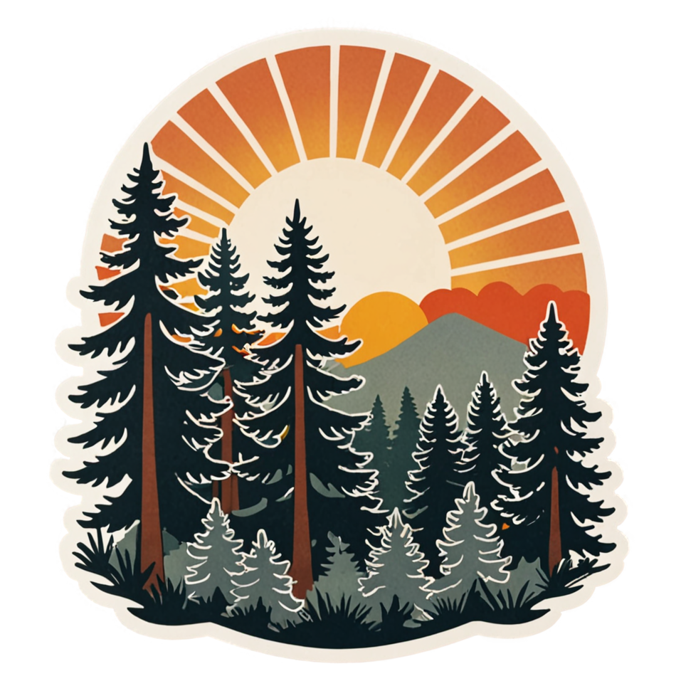 Pine Sunrise (retro) — nature lover stickers