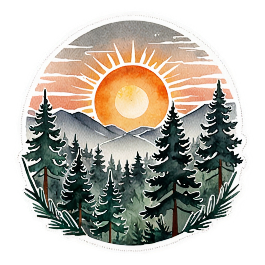 Pine Sunrise (watercolor) — nature lover stickers