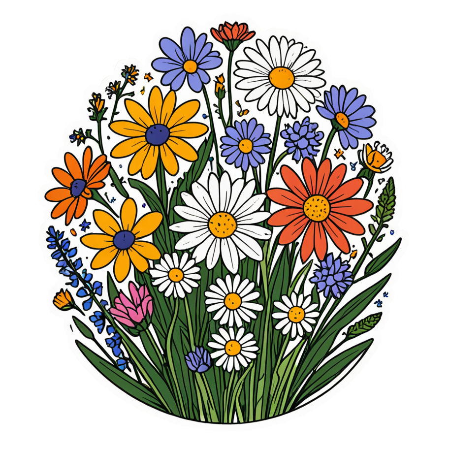 Wildflowers (lineart) — nature lover stickers