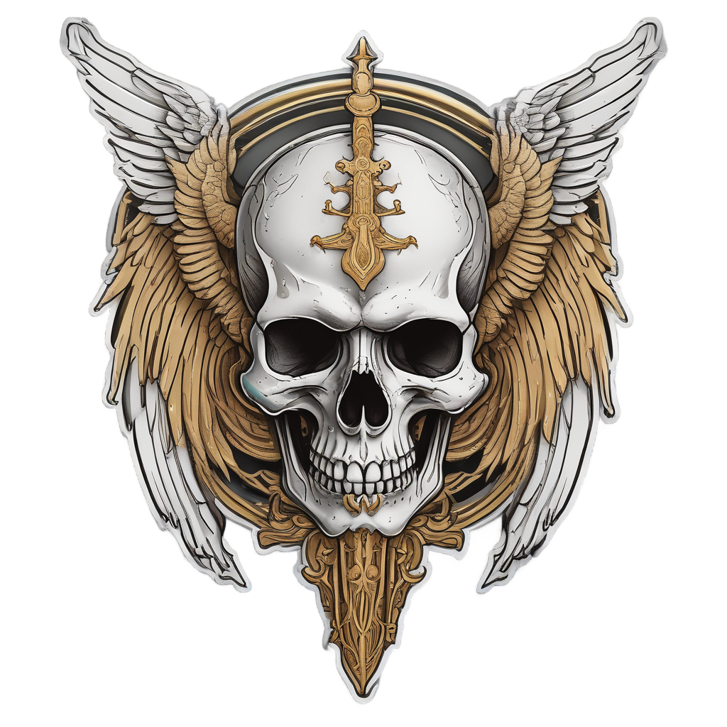Neon Angel Skull Dagger — blackwork skull stickers