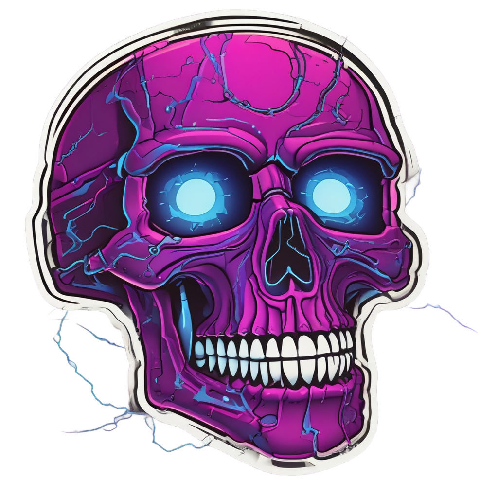 A neon skull wrapped in barbed wire against a stark white background.