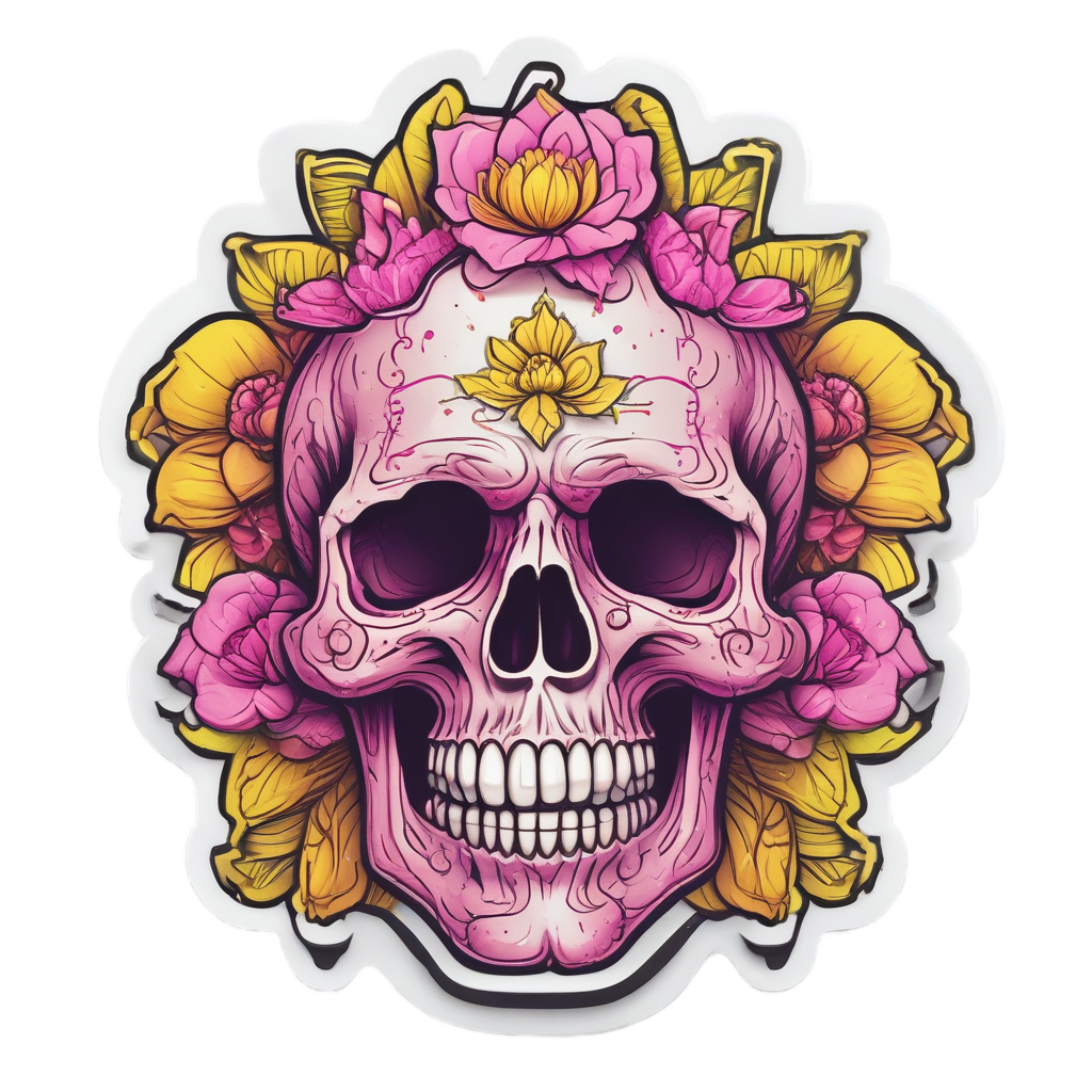 Neon Blossom Skull — watercolor skull & roses stickers