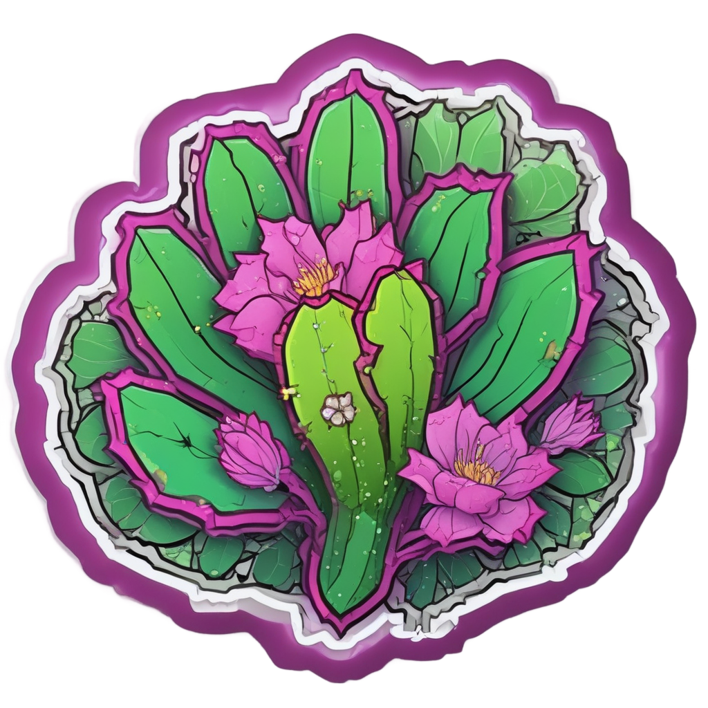 Neon Cactus Bloom Frame — pressed flowers stickers