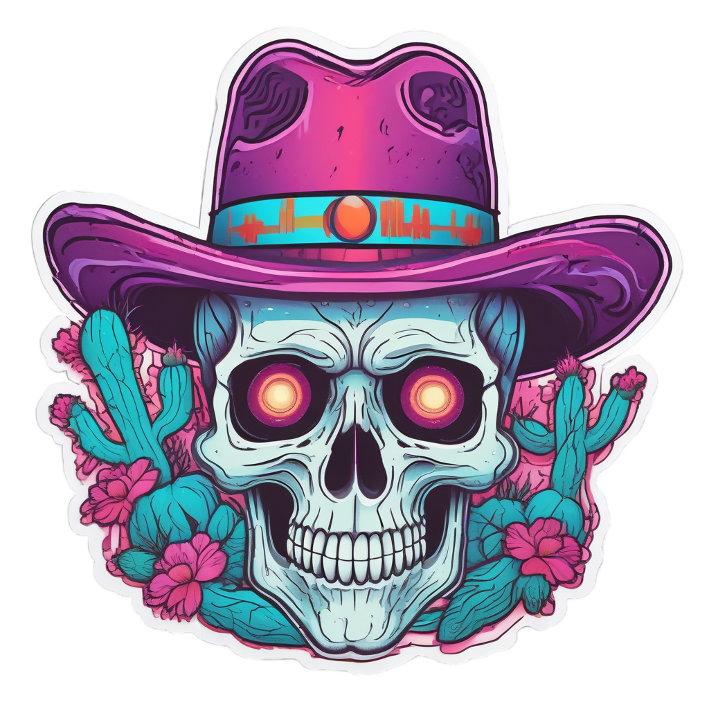 Neon Cactus Skull Rider — spooky stickers