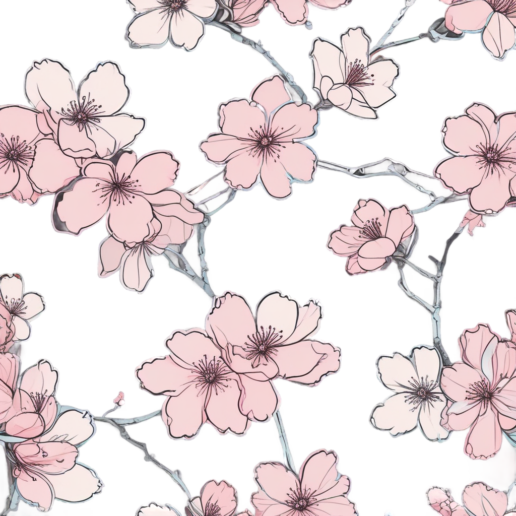 Neon Cherry Blossom Drift — line botanical stickers