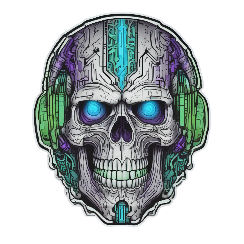 Neon Chrome Cyber Skull — biker & chrome skull stickers