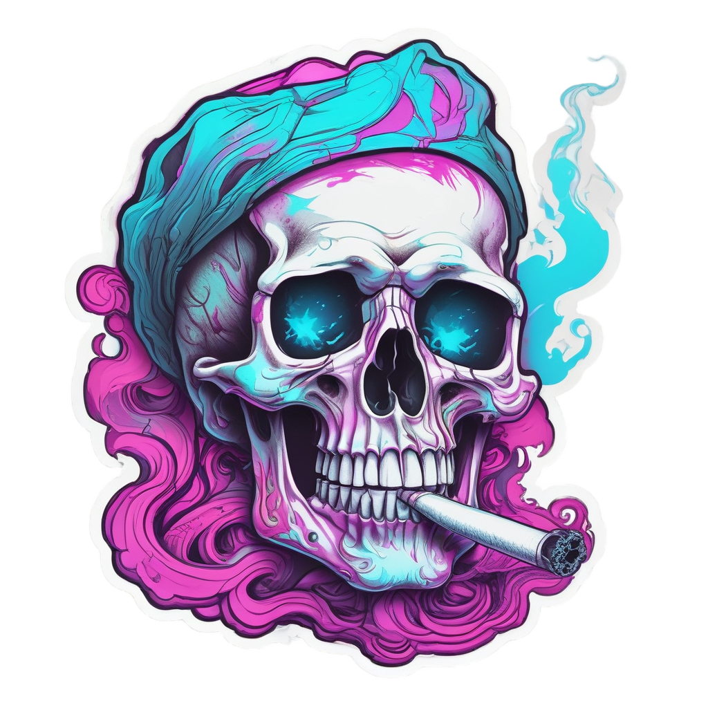 Neon Cigar Skull — minimal skull stickers