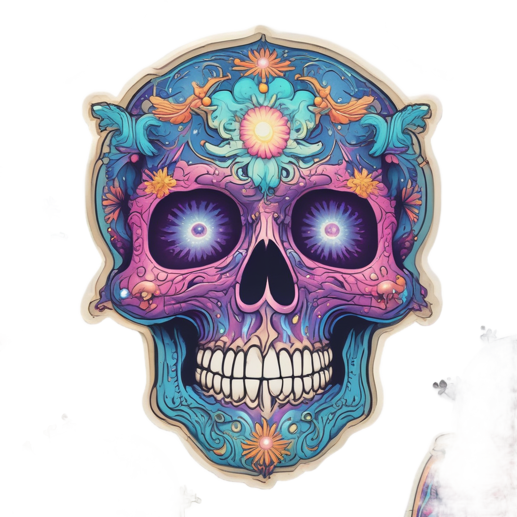 Neon Cosmic Daisy — floral skull stickers