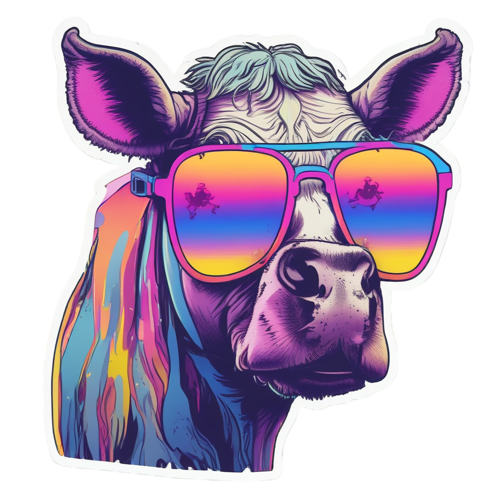 Neon Cow In Sunglasses — farm animals stickers
