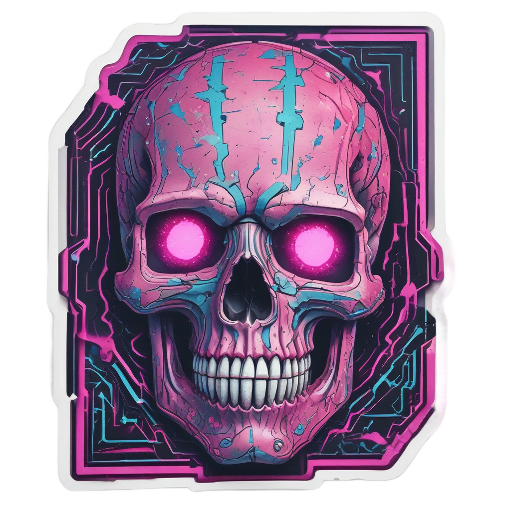 Neon Cracked Terracotta Skull — boho skull stickers
